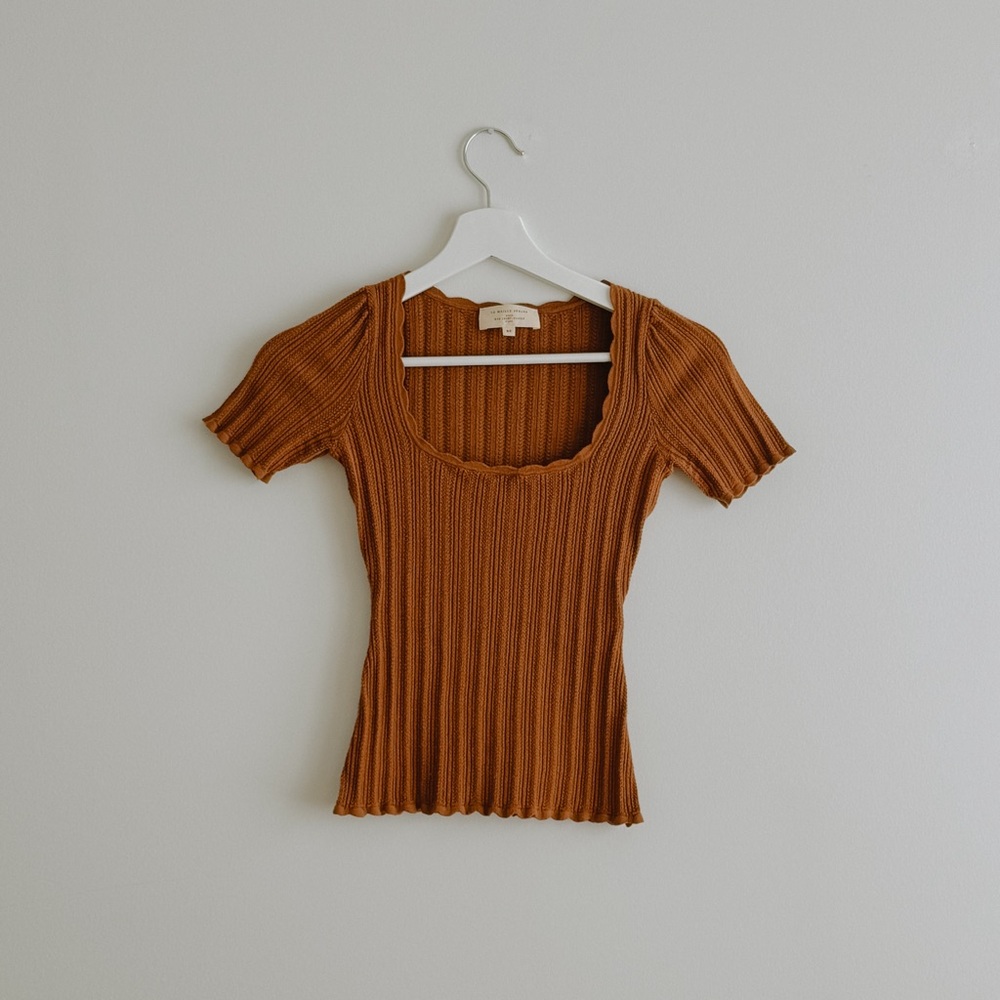 Sezane Ribbed Knit Top in Rust